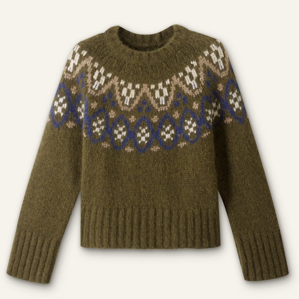 ISO ME+EM Olive Green Alpaca Cotton Jacquard Jumper